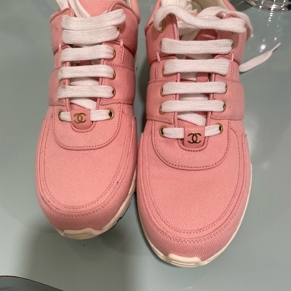 CHANEL Pink and White Sneakers